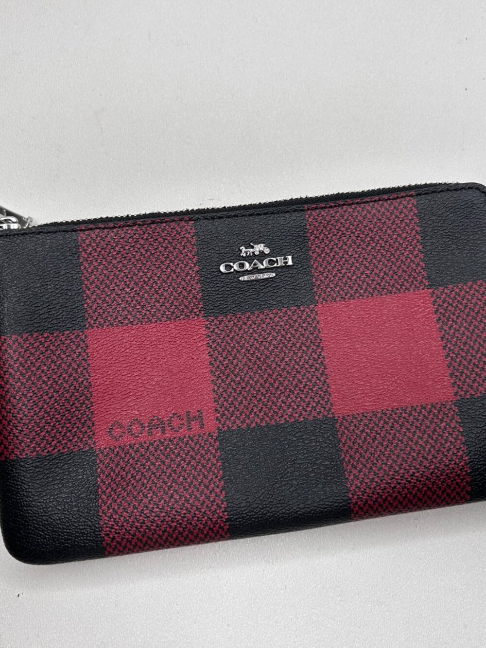 COACH Red & Black Buffalo Plaid Double Zip Wristlet New Without Tags - Picture 1 of 10